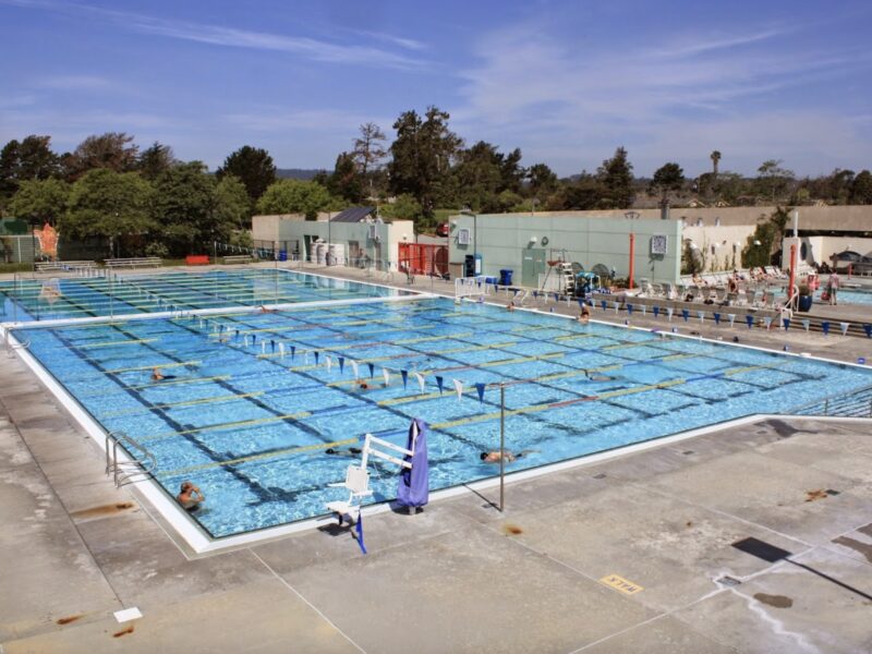 Outdoor lap pool at Simpkins Family Swim Center with lane lines